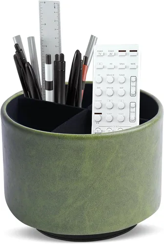 Miniatura 37 de Organizador Redondo de Cuero para Suministros de Arte, Soporte para Control Remoto, Rotación de 360 Grados, Soporte Multifuncional para Lápices