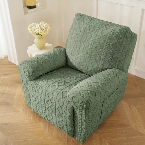 Miniatura 7 de vctops Verde Navideño 4 Piezas Fundas para Sillón Reclinable de Felpa Jacquard Geométrica Suaves Peludas Mullidas Funda para Sofá y Sillón