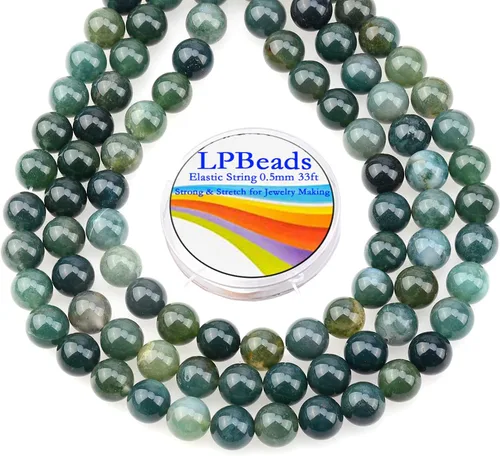 Miniatura 6 de LPBeads 100 piezas de cuentas sueltas de jade blanco natural pulido de 8 mm y redondo con cordón elástico para hacer joyas y pulseras Jade blanco