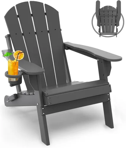 Miniatura 39 de GREENVINES Juego de 2 sillas plegables Adirondack Plástico HDPE Silla para hoguera Todo clima Portavasos Rojo para terraza, patio