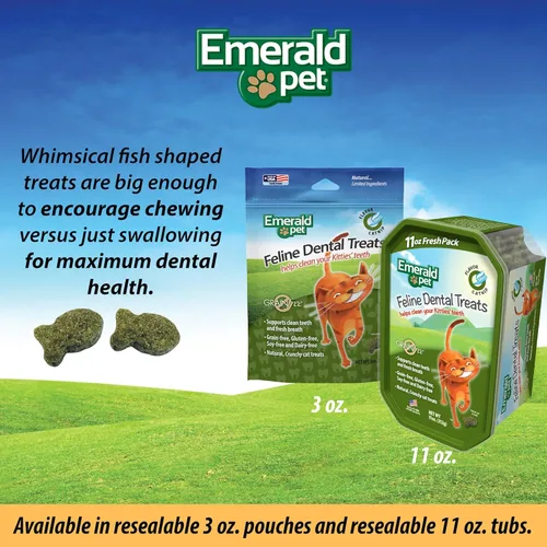 Miniatura 5 de Emerald Pet Golosinas dentales para gatos sin granos con hierba gatera, golosinas dentales naturales crujientes para gatos para limpiar los dientes