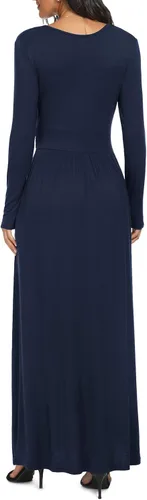 Miniatura 4 de LILBETTER - Maxi vestido casual, de manga larga, cuello en V, holgado, liso y largo para mujer