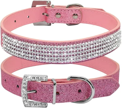 Miniatura 6 de Collar de perro con diamantes de imitación, bonito y deslumbrante collar de cuero brillante para perro y gato, collar de diamantes de imitación