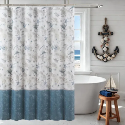 Miniatura 15 de Cortina de ducha náutica azul aviación, cortina de ducha de tela, cortinas de ducha azul marino para baño, cortinas de baño impresas, cortinas