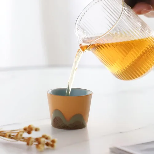 Miniatura 7 de Juego de 3 tazas de té de cerámica, tazas de té japonesas pequeñas, taza de sake de porcelana, juego de té Kung Fu estilo retro (estilo 2#)