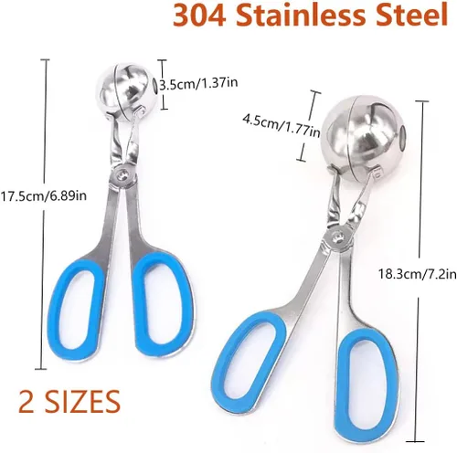 Miniatura 2 de Juego de 3 pelotas de acero inoxidable para hacer bolitas de carne antiadherentes, para hacer bolitas de hielo para cake pop, cuchara de helado