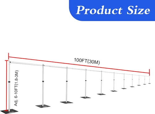 Miniatura 2 de Hecis Soporte de fondo portátil de tubo y cortina de 6 a 10 pies de alto x 10 a 100 pies de ancho, kit de telón de fondo ajustable para eventos