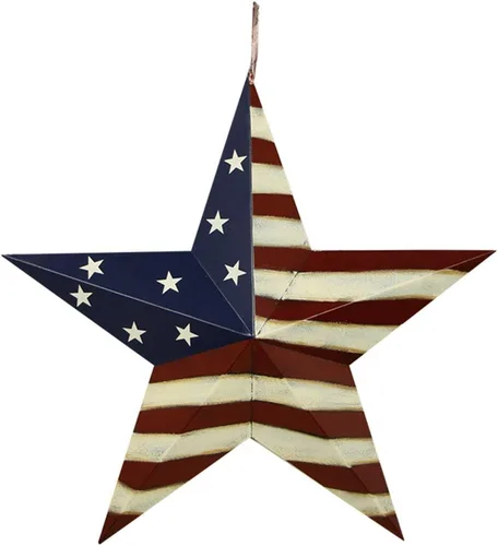 Miniatura 10 de Juego de 3 estrellas de granero de metal, decoración de pared patriótica estadounidense con bandera americana americana para colgar en interiores