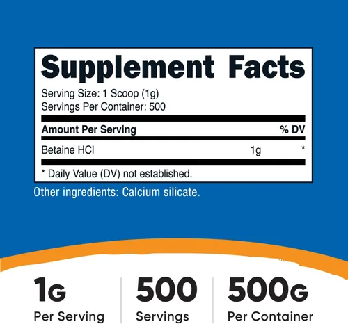 Miniatura 2 de Nutricost Betaína HCl en polvo 17.64 oz, sin gluten, sin OMG