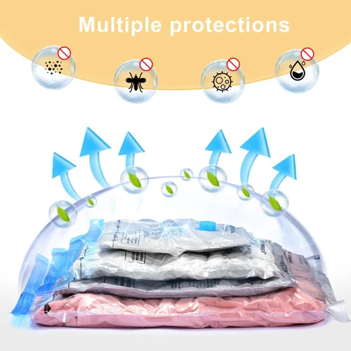 Miniatura 6 de UPGOGO Bolsas de vacío para viajes, paquete de 12 con bomba de mano, bolsas de almacenamiento al vacío que ahorran espacio, artículos esenciales