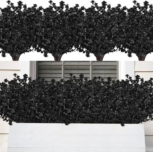 Miniatura 2 de AmyHomie 16 paquetes de flores artificiales de eucalipto negro para exteriores, resistentes a los rayos UV, flores sintéticas que no se decoloran