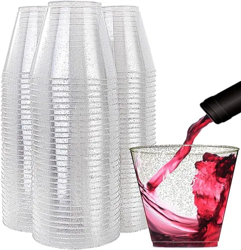 Miniatura 11 de WDF Paquete de 100 vasos desechables de plástico con purpurina plateada, 12 onzas, sin BPA, resistentes, ideales para fiestas de Navidad, bodas, uso