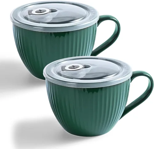 Miniatura 19 de Tazón de sopa de cerámica con asa de 32 onzas – Tazón de ramen para microondas con tapa, tazas y tazas de sopa para cereales, avena, ramen, fideos