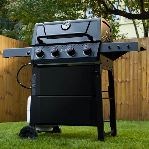 Miniatura 8 de Feasto Parrilla de barbacoa de gas de 4 quemadores con mesas laterales, parrilla de propano para exteriores de 36,000 BTU con cuerpo de cámara