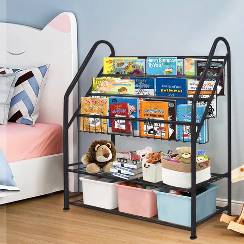 Miniatura 2 de aboxoo Estantería de metal para niños, grande, independiente, para habitación de los niños, organizador de juguetes de 32 pulgadas, estantería Negro