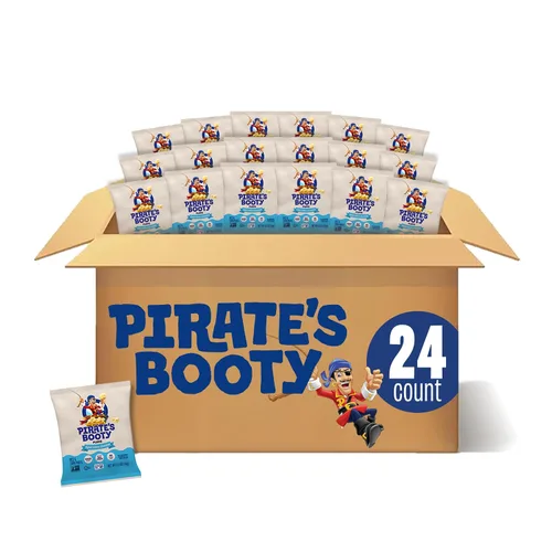 Pirate's Booty Soplados de queso cheddar blanco envejecido, 24 unidades, bolsas de 0.5 onzas, sin gluten, aperitivos saludables para niños
