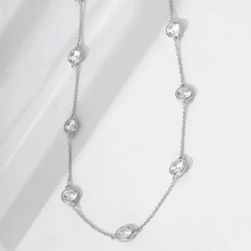 Miniatura 2 de Tienda Collection Platinum or Gold Plated Sterling Silver Station Necklace made with Infinite Elements Zirconia