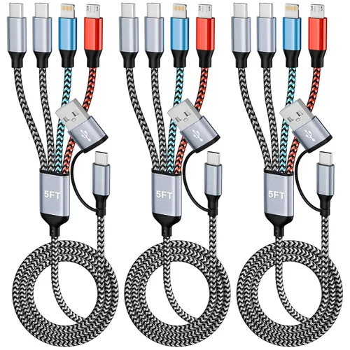 Miniatura 23 de Cargador de teléfono de 90 grados, cable de carga múltiple 4 en 2, cable USB C CarPlay con doble tipo C, micro USB, puerto IP, cable USBC de nailon