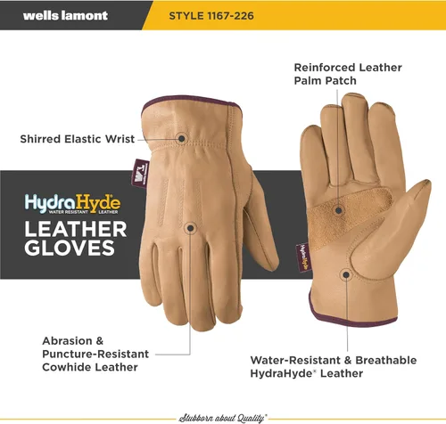 Miniatura 3 de Wells Lamont HydraHyde - Guantes de trabajo de cuero resistentes al agua para mujer, parche de palma reforzado