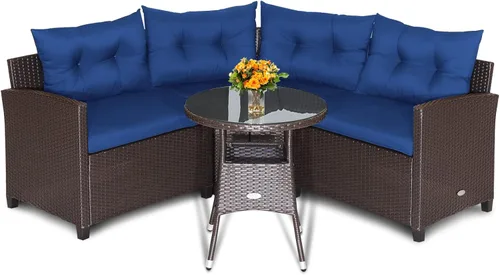 Tangkula Juego de sofá modular de 4 piezas, media luna para todo tipo de clima, juego de muebles de patio esquineros resistentes con mesa auxiliar