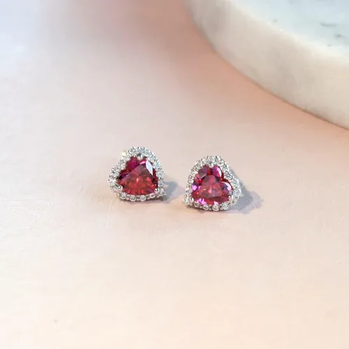 Miniatura 3 de Tienda Collection Platinum Plated Sterling Silver Simulated Birthstone Heart Stud Earrings with Infinite Elements Cubic Zirconia Accents Earrings