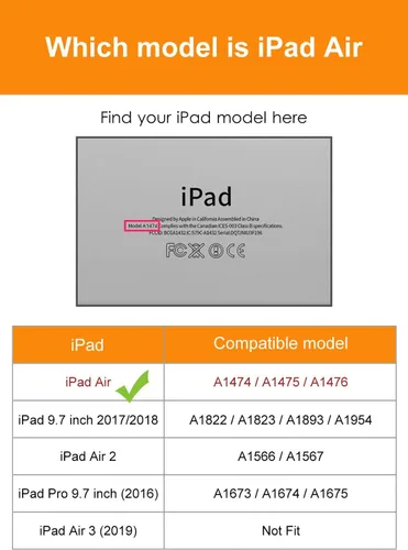 Miniatura 2 de DTTO Funda para iPad Air 1ª edición, (no para iPad Air 2 y Air 3) Ultra delgado y ligero Smart Trifold Stand con cubierta trasera de TPU suave