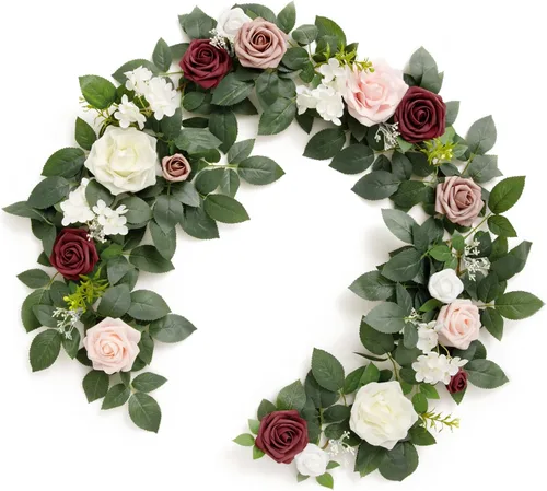Miniatura 15 de Ling's Moment - Guirnalda de Flores Artificiales de 5 Pies de Borgoña, Guirnalda Floral de Rosa Marrón, Flores de Arco, Vid para Decoración de Fondo