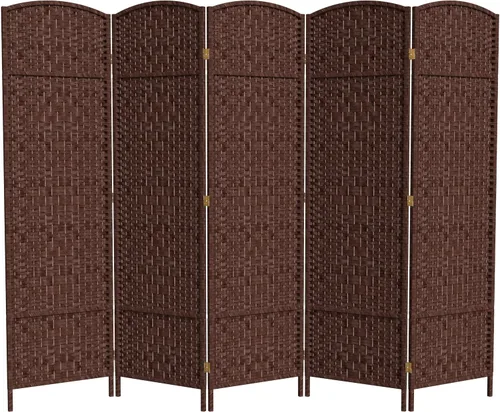Miniatura 24 de Divisor de ambiente resistente de 6 pies, pantalla de privacidad plegable de fibra de ratán con patrón de diamante, Madera, Mocha oscuro