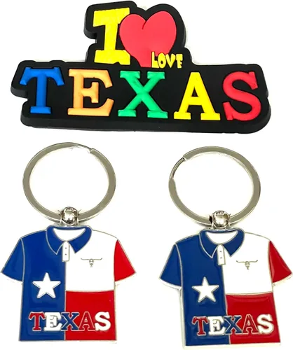 Miniatura 6 de Juego de 2 llaveros de recuerdo de Texas con imán para nevera con texto en inglés "I Love Texas", Diseño de horizonte de Dallas, Mediana