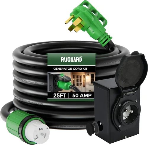 Miniatura 9 de Kit de emergencia de alimentación combo RVGUARD, cable de generador de 50 amperios de 15 pies y caja de entrada de corriente, cable de generador