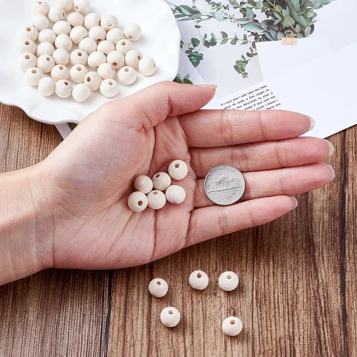 Miniatura 3 de Mega Pet 50 cuentas espaciadoras de madera natural sin terminar de 0.394 in (0.4 pulgadas), bolas redondas de madera sueltas para manualidades