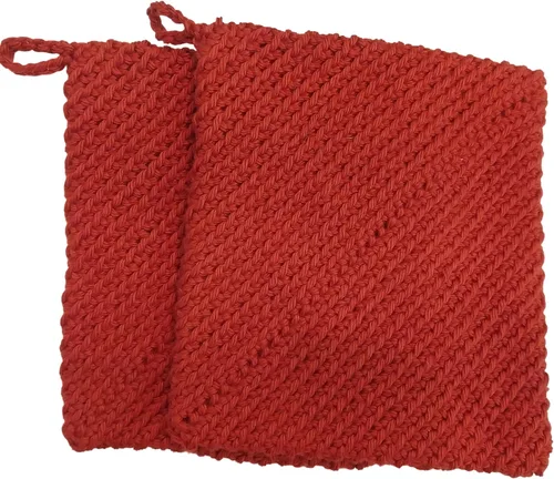Miniatura 20 de Soportes para ollas de ganchillo hechos a mano, colección de color sólido, algodón de 6 x 6 pulgadas, resistentes al calor, doble capa, lazo