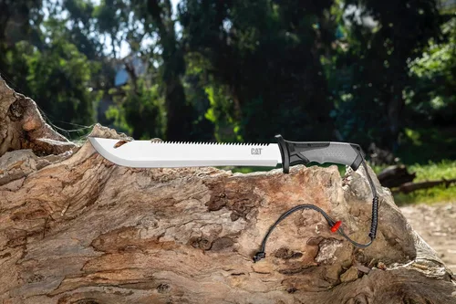 Miniatura 8 de Cat Machete recto con sierra, 19 pulgadas, funda de correa para el hombro, cuchillo de hoja de acero inoxidable con mango ergonómico de herramienta