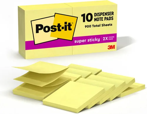 Post-it Dispensador de notas emergentes súper adhesivas, 10 blocs de notas adhesivas, 3 x 3 pulgadas, 2 veces más poder de adherencia, suministros