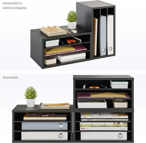 Miniatura 8 de Organizador de papel Ballucci, organizador de escritorio de madera apilable de 3 niveles, organizador de archivos de documentos y clasificador