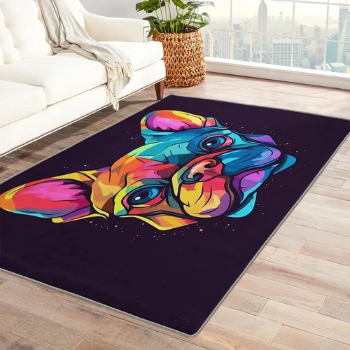 Alfombras lavables para sala de estar, dormitorio, alfombra de bulldog francés y decoración del hogar, alfombra colorida para perros de 5 x 6 pies,