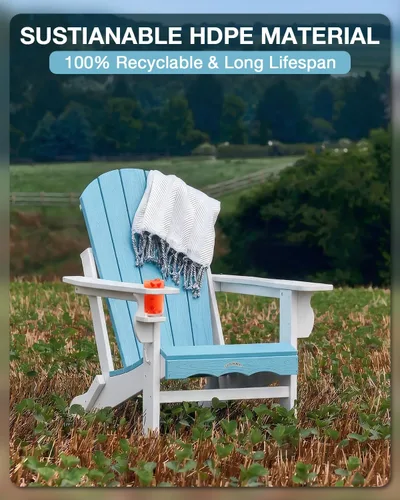 Miniatura 3 de Silla Adirondack plegable – Silla de patio Adirondack reciclable de polietileno de alta densidad para exteriores con soporte para tazas, textura