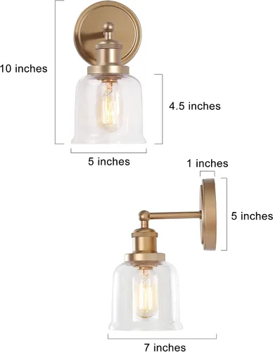 Miniatura 6 de classy leaves Apliques dorados de pared, 1 luz dorada para baño, aplique de pared moderno con pantalla de vidrio transparente para dormitorio, sala