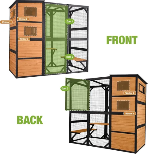 Miniatura 3 de Casa grande para gatos Catio Kitty House con 4 niveles para gatos al aire libre, techo impermeable, recintos para gatos, 77 pulgadas (marrón)