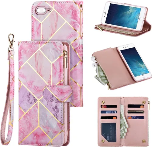 Miniatura 10 de UEEBAI - Cartera clásica de cuero sintético con cierre magnético, funda de iPhone con cierre