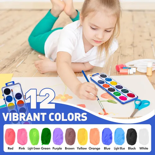 Miniatura 3 de Juego de 100 pinturas de acuarela para niños, 12 colores de acuarelas con pincel, juego de pintura de acuarela para niños para recuerdos de fiesta