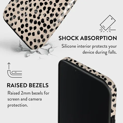 Miniatura 5 de BURGA-Funda p/teléfono compatible c/iPhone 14 Plus, carcasa rígida híbrida de 2 capas + Funda protectora de silicona, almendras latte a lunares
