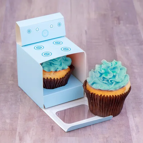 Miniatura 5 de Bun in the Oven - Cajas para cupcakes para baby shower, fiesta de revelación de género para niños y niñas (12 piezas, azul)