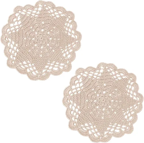 Miniatura 45 de Juego de 2 manteles individuales de encaje con diseño de flores huecas de ganchillo, manteles individuales de encaje para taza de té, aniversario