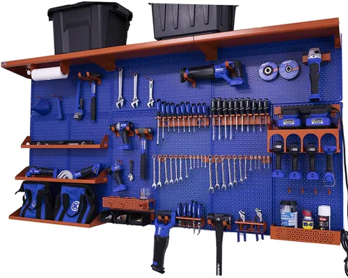 Miniatura 36 de OmniWall Weekend Warrior XL - Sistema de organización de pared de metal (negro/azul)