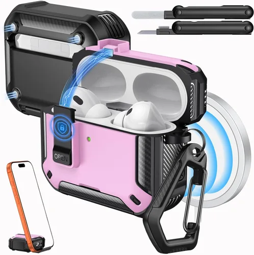Miniatura 24 de MoKo for AirPods Pro 2 Case with Lock - Compatible with MagSafe, Phone Stand & Auto Pop-up for AirPods Pro 2nd/1st Generation Case, Military-Grade