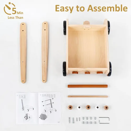 Miniatura 5 de PairPear Juguetes de Paseo de Madera para Bebés, Andadores de Madera con Velocidad Ajustable para Bebés Aprendiendo a Caminar, Juguetes de Empujar
