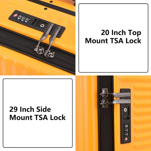 Miniatura 4 de Juego de equipaje de 2 piezas con marco de aluminio 2029 con apertura lateral, maleta rígida ligera de ABS + PC con bloqueo TSA, ruedas universales