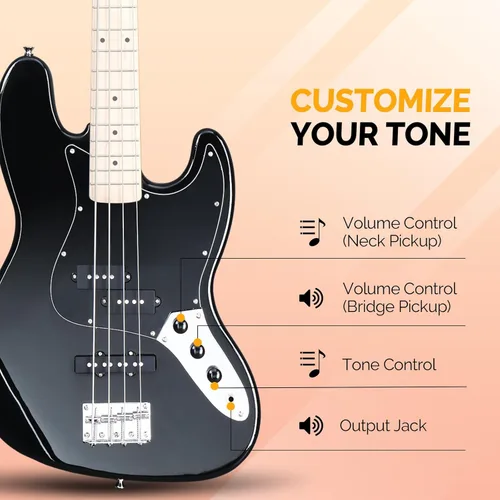 Miniatura 2 de GLARRY Bajo Guitarra Tamaño Completo de 4 Cuerdas, Bajo Exquisito y Elegante con Bolsa para Guitarra, Cable y Llave (Azul, Con AMP)