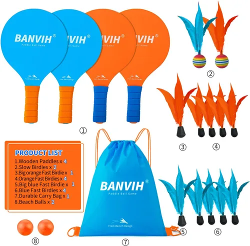 Miniatura 2 de Banvih Juego de 4 raquetas de bádminton, juegos de playa y juegos de patio para adultos y familia, juegos al aire libre para niños de 8 a 12 años